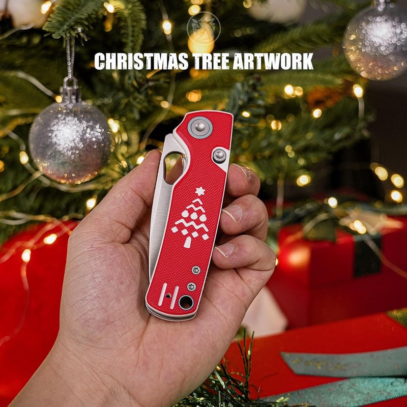 Vosteed Porcupine EDC Pocket Knife - 2.99" 14C28N Satin Blade - Top Liner Lock, Red & White G10 Handle - Camping, Hiking Knives - A2617 - Image 2
